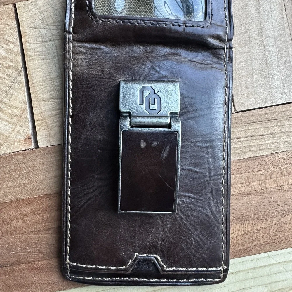 Fossil University Of Oklahoma Bifold Wallet Money Clip Credit Card Slots Brown